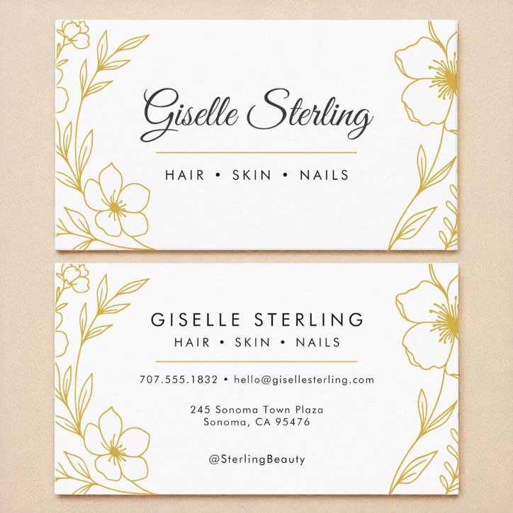 Modern Botanical Gold And White Name Typography Business Card