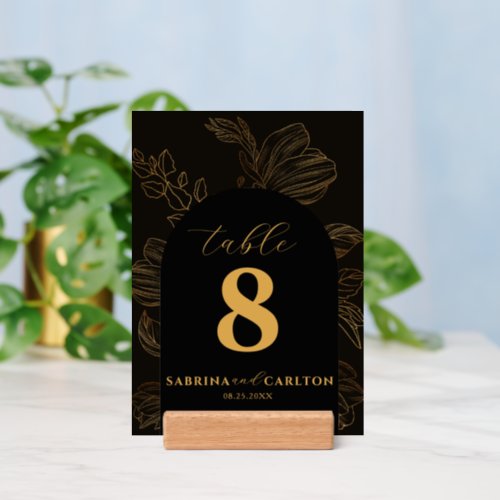 Modern Botanical Golden Floral Arch Table Number Holder