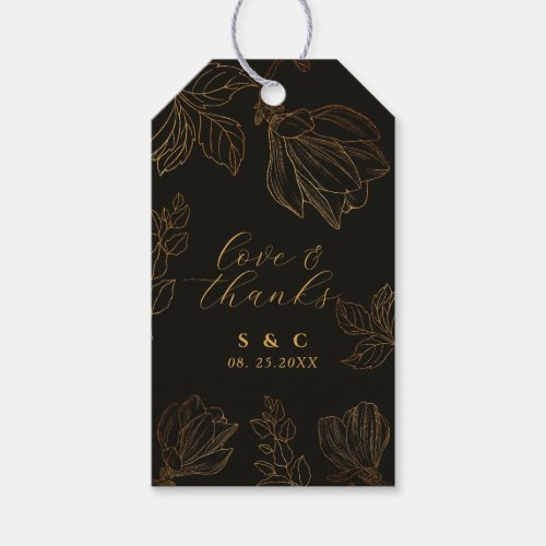 Modern Botanical Golden  Floral Black Wedding  Gift Tags
