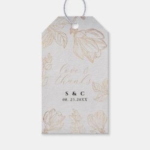 Modern Botanical Golden Floral Gray Wedding Gift Tags