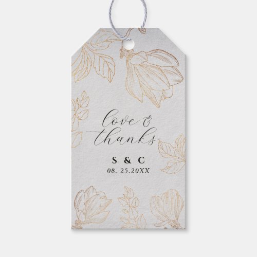 Modern Botanical Golden Floral Gray Wedding  Gift Tags