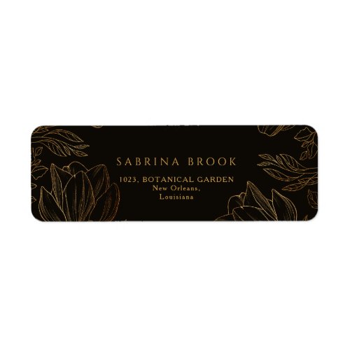 Modern Botanical Golden Floral Wedding Address Label