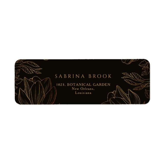 Modern Botanical Golden Floral Wedding Address Label (Front)