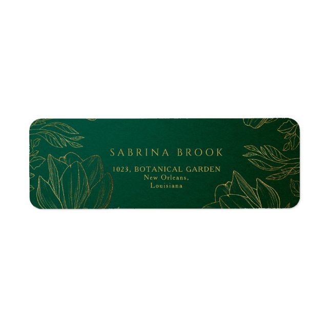 Modern Botanical Golden Floral Wedding Address Label (Front)