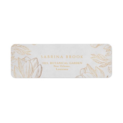 Modern Botanical Golden Floral Wedding Address Label