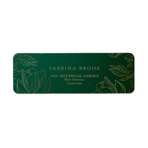 Modern Botanical Golden Floral Wedding Address Label