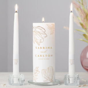 Modern Botanical Golden Floral Wedding Unity Candle Set