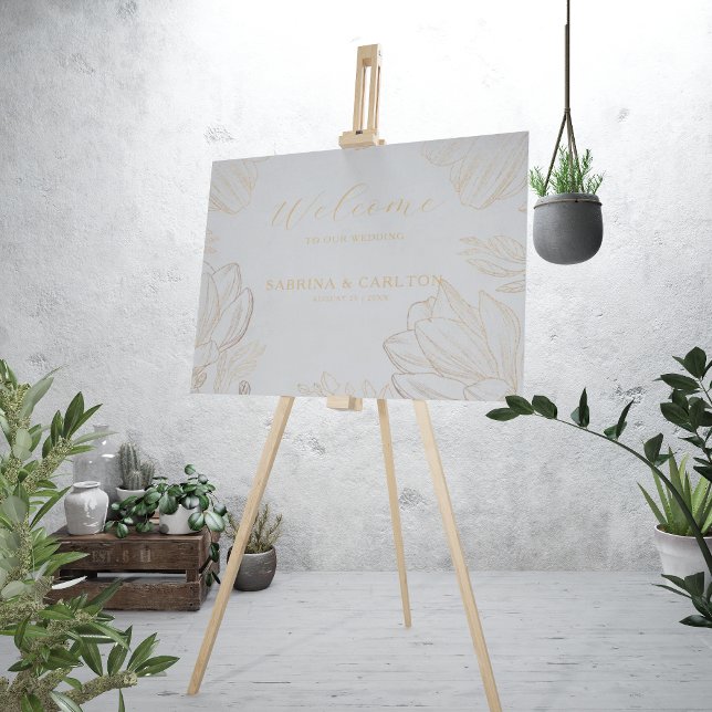 Modern Botanical Golden Floral Wedding Welcome Faux Canvas Print (Creator Uploaded)