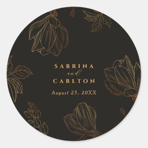 Modern Botanical Golden Nature Floral Wedding Classic Round Sticker