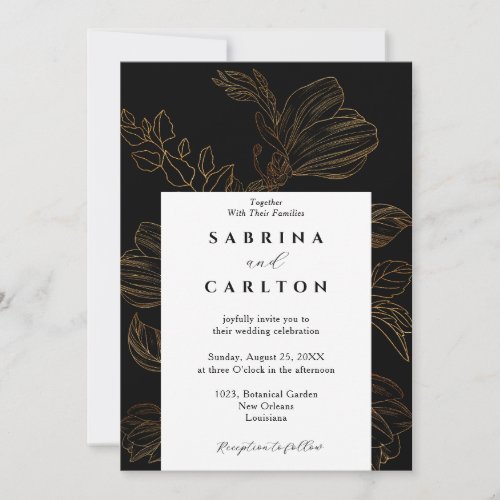 Modern Botanical Golden Nature Floral Wedding  Invitation