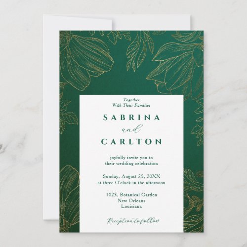 Modern Botanical Golden Nature Floral Wedding Invitation