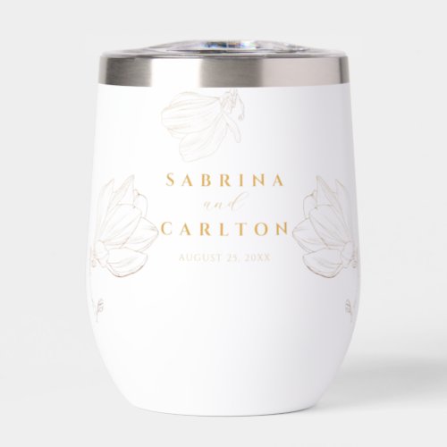 Modern Botanical Golden Nature Floral Wedding Thermal Wine Tumbler