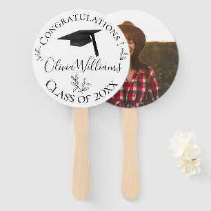 Modern Botanical Graduation Cap Photo Hand Fan