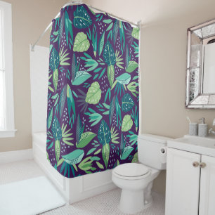 Modern Botanical Green Leafs Seamless Pattern Shower Curtain