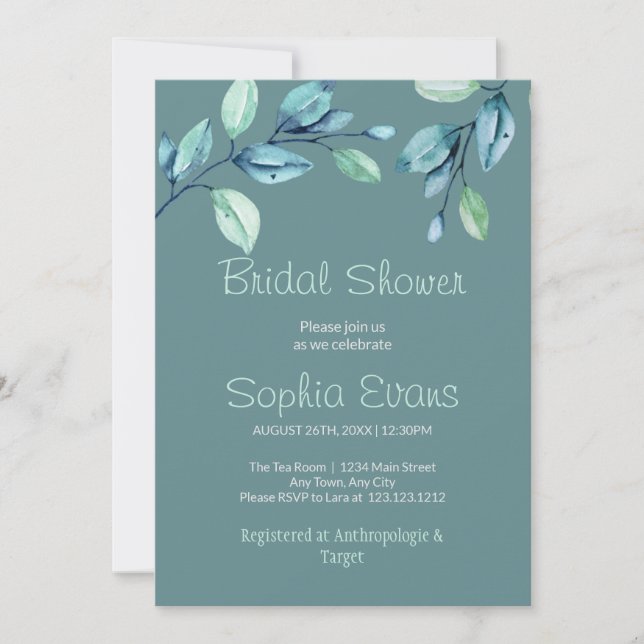 Modern Botanical Green Leaves Green Bridal Shower Invitation (Front)