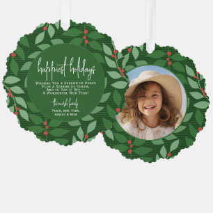Modern botanical green - Photo - Happiest Holiday Ornament Card