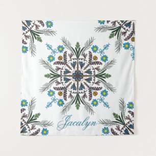 Modern Botanical Greenery Bohemian Mandala Name Tapestry