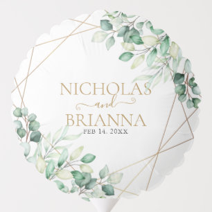 Modern Botanical Greenery Eucalyptus Gold Wedding Balloon