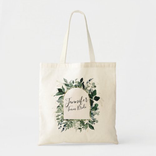 Modern botanical Greenery foliage Team Bride Tote Bag