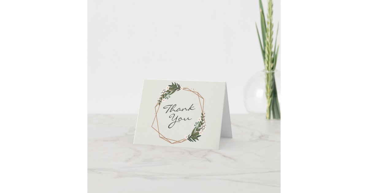 Modern Botanical Greenery Geometric Wedding Thank You Card | Zazzle