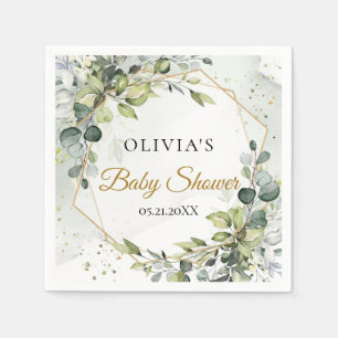 Modern botanical greenery leaf gold Baby shower Napkins