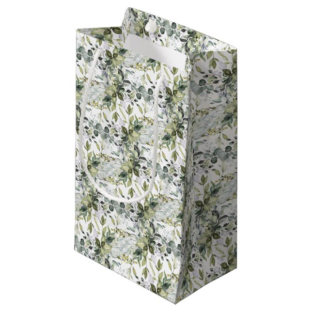 Modern botanical greenery leaf gold frame small gift bag (Front Angled)