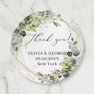 Modern botanical greenery leaf gold frame Wedding Favor Tags