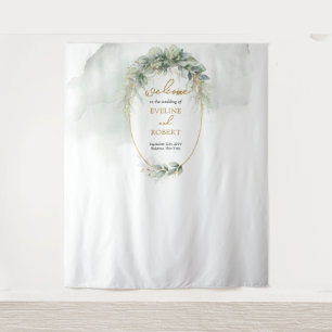 Modern botanical greenery leaf gold oval backdrop