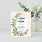 Modern Botanical Greenery Leaf Gold Wedding Invite (Standing Front)
