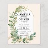 Modern Botanical Greenery Leaf Gold Wedding Invite (Front)