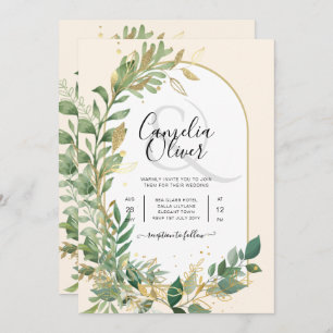 Modern Botanical Greenery Leaf Gold Wedding Invite