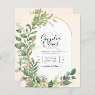 Modern Botanical Greenery Leaf Gold Wedding Invite