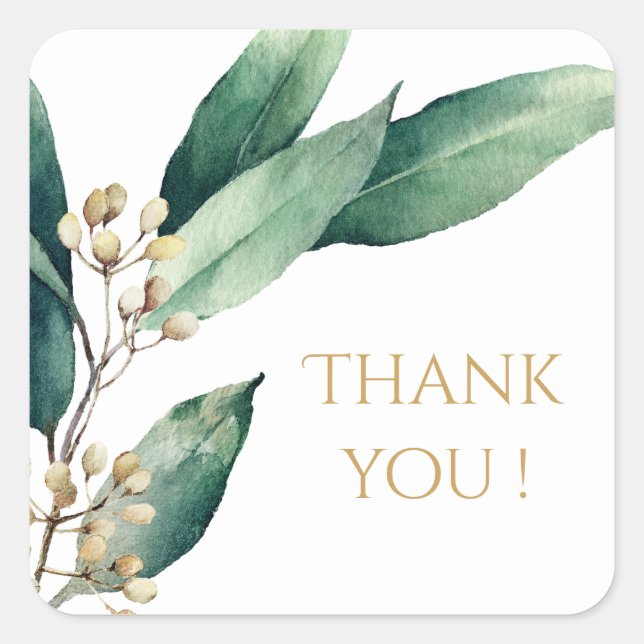 Modern botanical greenery rustic wedding favor square sticker (Front)
