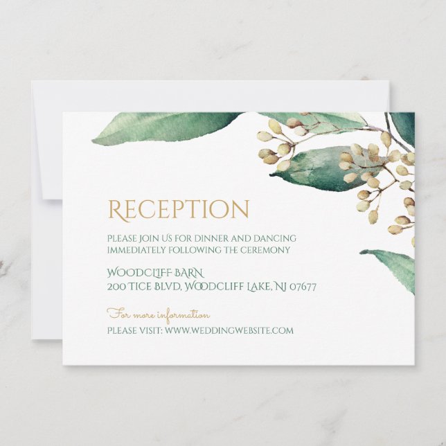 Modern botanical greenery rustic wedding reception invitation (Front)