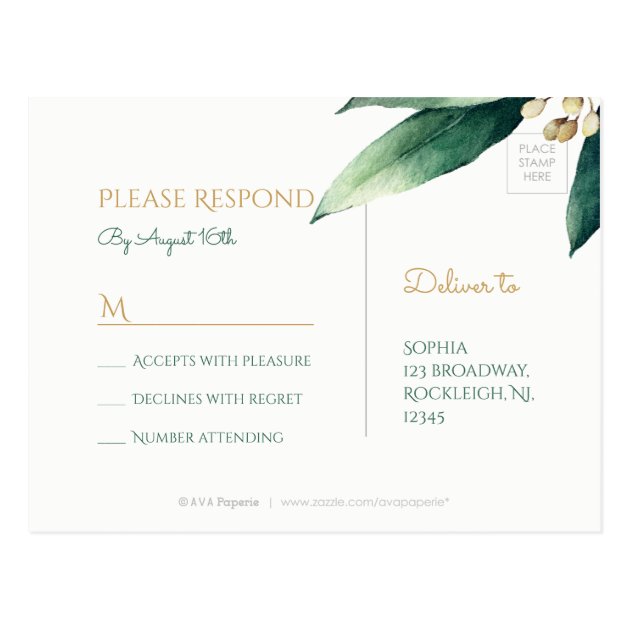 Modern Botanical Greenery Rustic Wedding RSVP Postcard