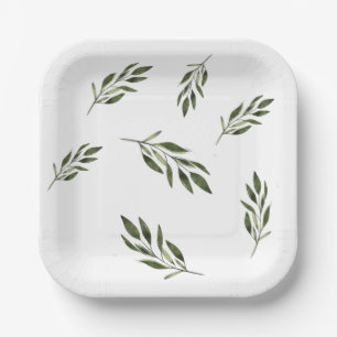 Modern Botanical Greenery Square Party Paper Plate