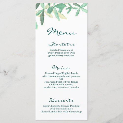 Modern Botanical Greenery Wedding Menu