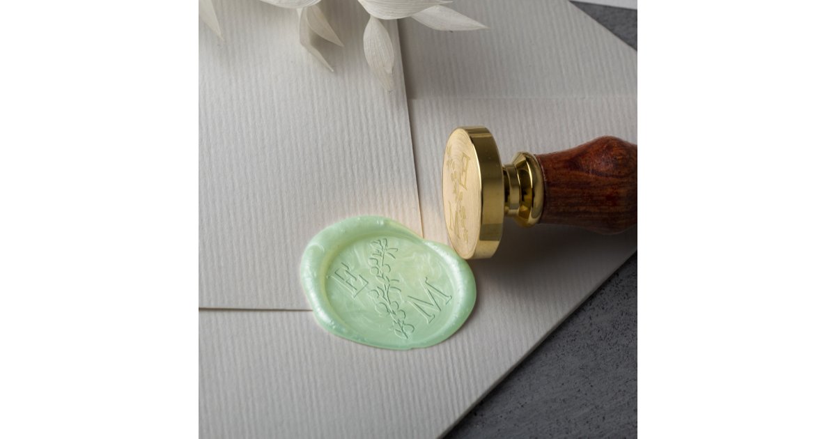 Modern Botanical Greenery Wedding Monogram Wax Seal Stamp | Zazzle