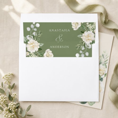 Modern Botanical Greenery Wedding with names Envelope Liner