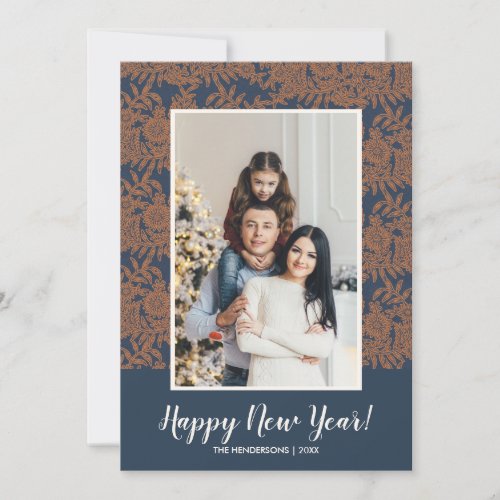 Modern Botanical Happy New Year Family Photo Holiday Card