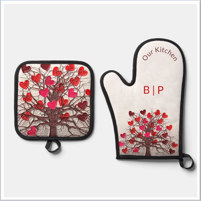 Modern Botanical Heart Our Kitchen Oven Mitt & Pot Holder Set (Creator Uploaded)