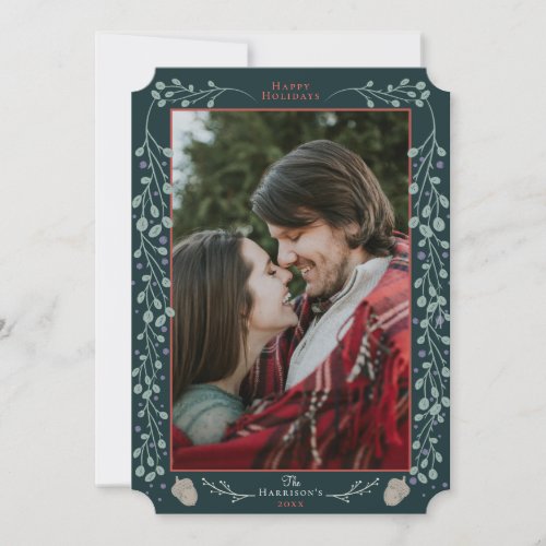 Modern Botanical Hunter Green 2021 Christmas Photo Holiday Card