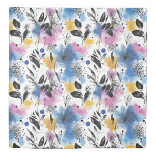 Modern Botanical in Magenta Blue & Mustard Duvet Cover