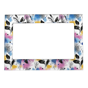 Modern Botanical in Magenta Blue & Mustard Magnetic Frame