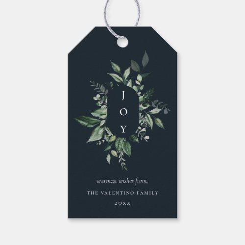 Modern Botanical Joy Blue Holiday Gift Tags