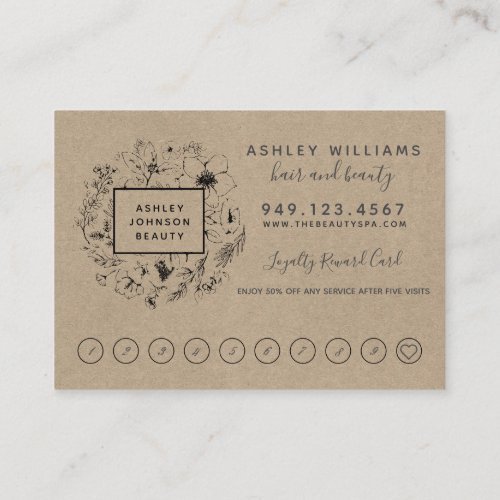 Modern Botanical Kraft Salon Loyalty Card