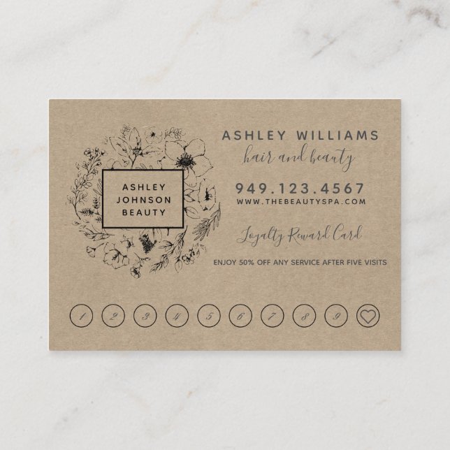 Modern Botanical Kraft Salon Loyalty Card (Back)