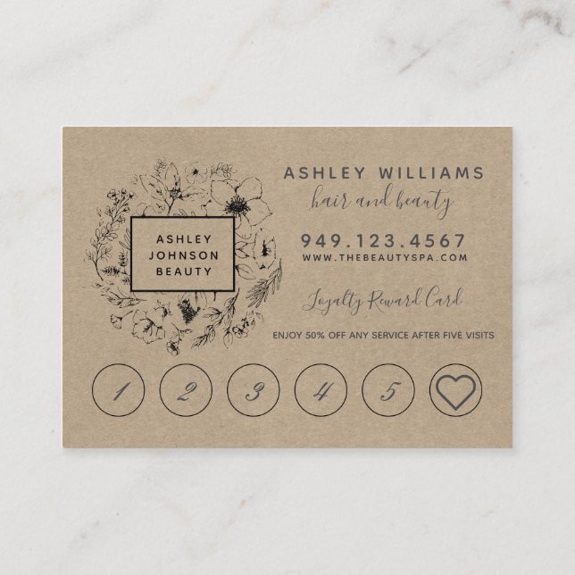 Modern Botanical Kraft Salon Loyalty Card (Back)