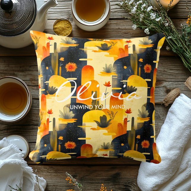 Modern Botanical Landscape Pattern in Warm Yellow  Throw Pillow (Creator Uploaded)