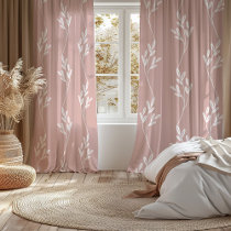 Modern Botanical Leaf Blush Pink White Pattern Sheer Curtains